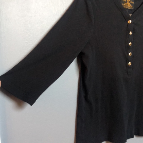 Lauren Ralph Lauren Black 3/4 Sleeve Shirt - Large - Picture 5 of 8